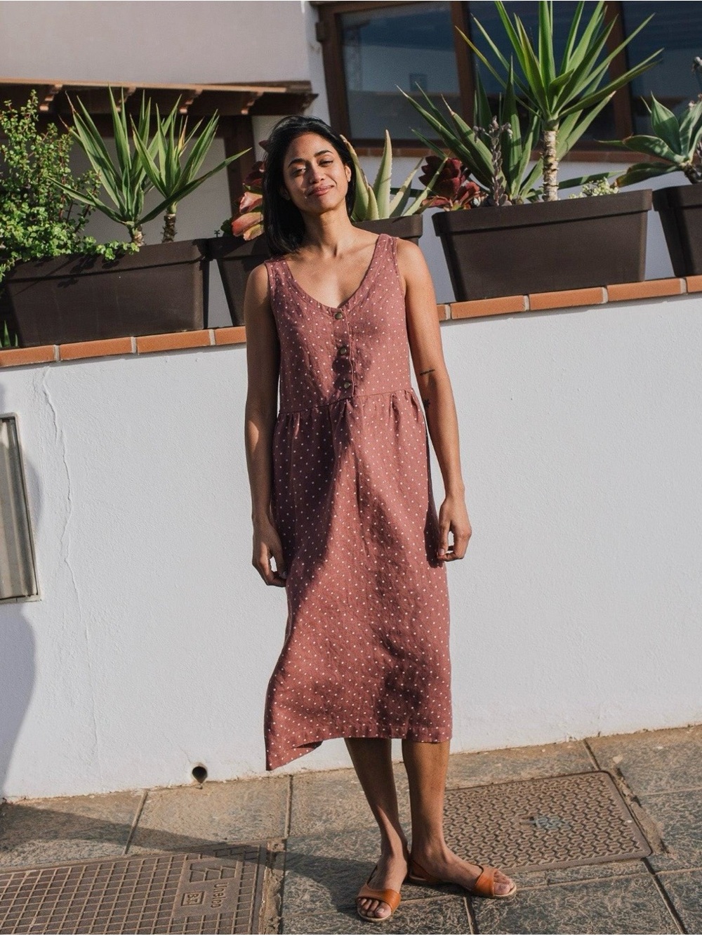 Not perfect linen Valley polka dot midi dress